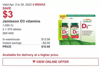 Costco Jamieson d3 vitamins offer
