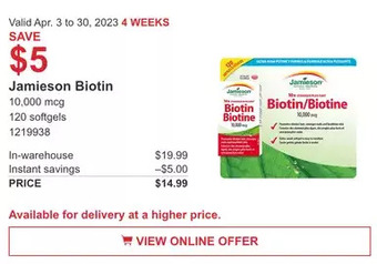 Costco Jamieson biotin offer