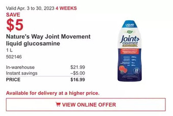 Costco Nature's way joint movement liquid glucosamine offer
