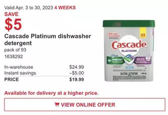 Costco Cascade platinum dishwasher detergent offer