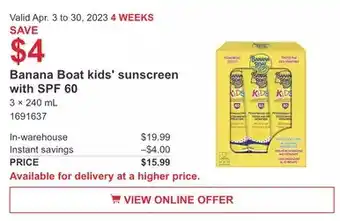 Costco Banana boat kids' sunscreen with spf 60 offer