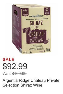 Costco Argentia ridge château private selection shiraz wine offer