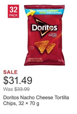 Costco Doritos nacho cheese tortilla chips, 32 × 70 g offer