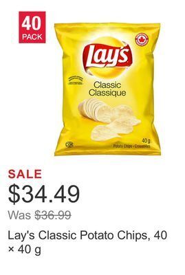 Costco Lay's classic potato chips, 40 × 40 g offer