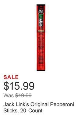 Costco Jack link's original pepperoni sticks, 20-count offer