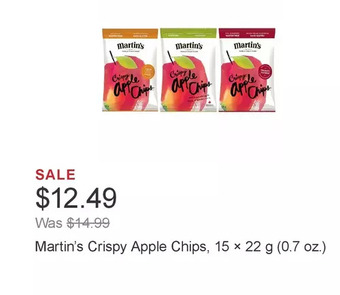 Costco Martin’s crispy apple chips, 15 × 22 g (0.7 oz.) offer