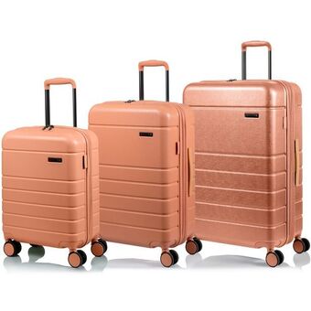 Best Buy Champs linen collection 3-piece hardside luggage set, coral offer