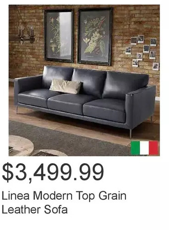 Costco Linea modern top grain leather sofa offer