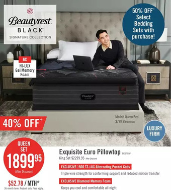 The Brick Beautyrest black signature exquisite euro pillowtop queen mattress set offer