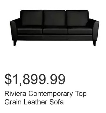Costco Riviera contemporary top grain leather sofa offer