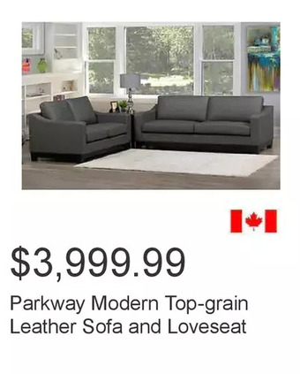 Costco Parkway modern top-grain leather sofa and loveseat offer