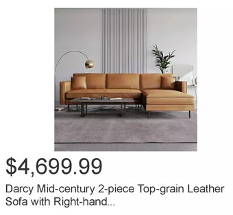 Costco Darcy mid-century 2-piece top-grain leather sofa with right-hand facing chaise, tan offer