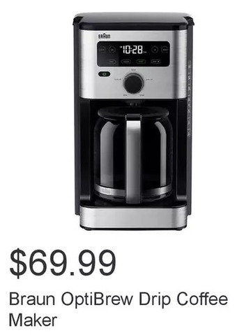 Costco Braun optibrew drip coffee maker offer
