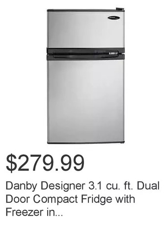 Costco Danby designer 3.1 cu. ft. dual door compact fridge with freezer in stainless-steel look offer