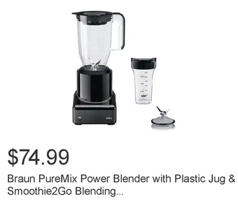 Costco Braun puremix power blender with plastic jug & smoothie2go blending cup offer
