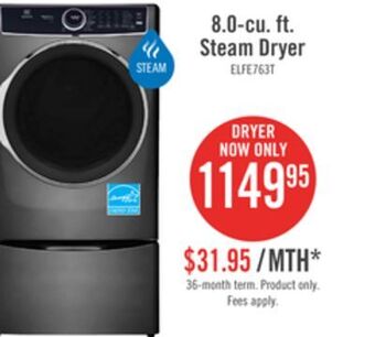 The Brick Electrolux 8 cu. ft. electric dryer - elfe763cat offer