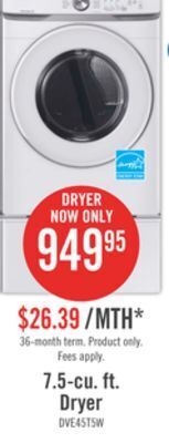 The Brick Samsung 7.5 cu. ft. front-load electric dryer - dve45t6005w/ac offer