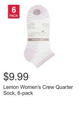Costco Lemon women's crew quarter sock, 6-pack offer