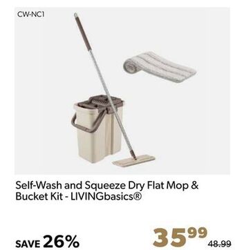 Self-wash and squeeze dry flat mop & bucket kit - livingbasics