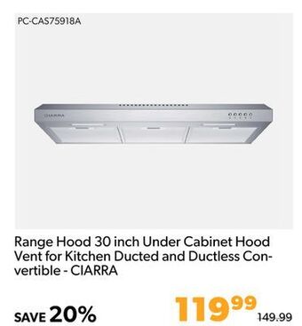 Shopper+ Range hood 30 inch under cabinet hood vent for kitchen ducted and ductless con- vertible - ciarra offer