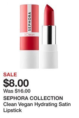 Sephora Clean vegan hydrating satin lipstick offer