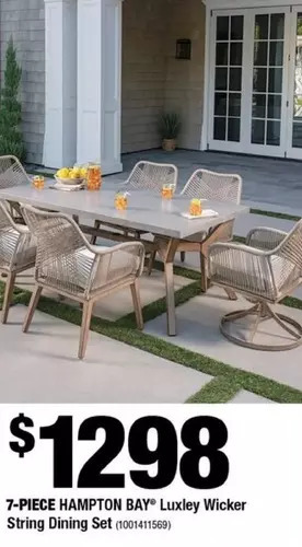 Home Depot 7-piece hampton bay luxley wicker string dining set offer