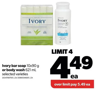 Real Canadian Superstore Ivory bar soap or body wash offer