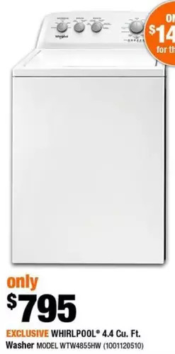Home Depot Whirlpool 4.4 cu. ft. washer offer