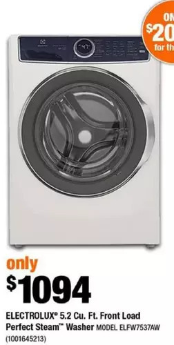 Home Depot Electrolux 5.2 cu. ft. front load perfect steam washer offer