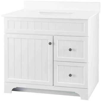 Home Depot Glacier bay 36 whitton vanity with engineered stone top offer