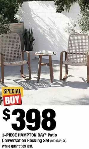 Home Depot 3-piece hampton bay patio conversation rocking set offer