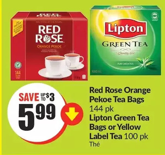 FreshCo Red rose orange pekoe tea bags, lipton green tea bags or yellow label tea offer