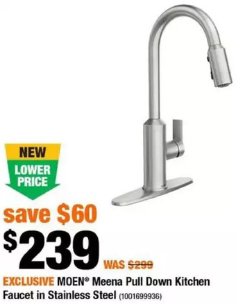Home Depot Moen meena pull down kitchen faucet in stainless steel offer