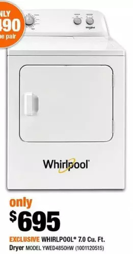 Home Depot Whirlpool 7.0 cu. ft. dryer offer