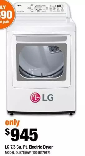 Home Depot Lg 7.3 cu. ft. electric dryer offer