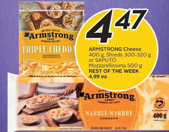 Sobeys Armstrong cheese, shreds or saputo mozzarellissima offer
