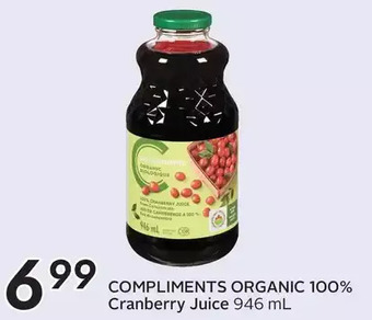 Sobeys Compliments organic 100% cranberry juice offer