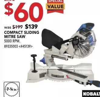 Lowe's Kobalt compact sliding mitre saw offer