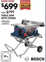 Lowe's Bosch table saw with stand offer