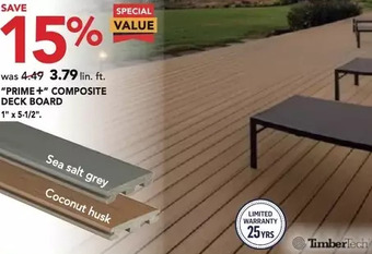 Lowe's Timbertech prime+ composite deck board offer