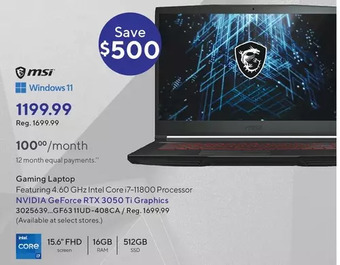 Staples Msi gaming laptop offer