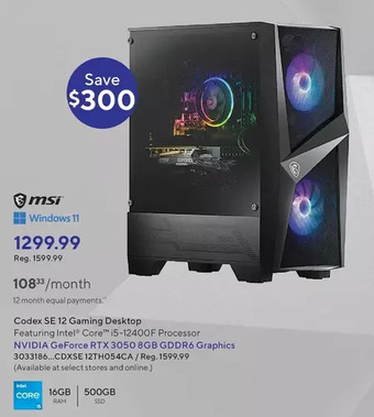 Staples Msi codex se 12 gaming desktop offer
