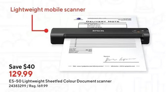 Staples Epson es-50 lightweight sheetfed colour document scanner offer