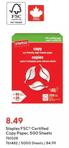 Staples Staples fsc certified copy paper offer