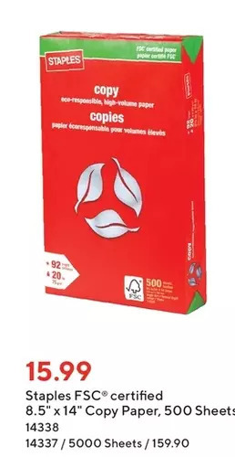 Staples Staples fsc certified copy paper offer