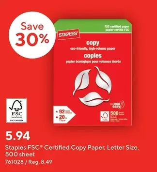 Staples Staples fsc certified copy paper offer
