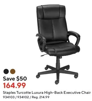 Staples Staples turcotte luxura high-back executive chair offer