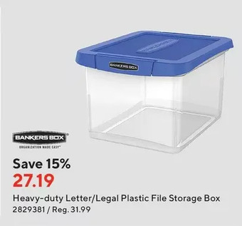 Staples Bankers box heavy-duty letter/legal plastic file storage box offer