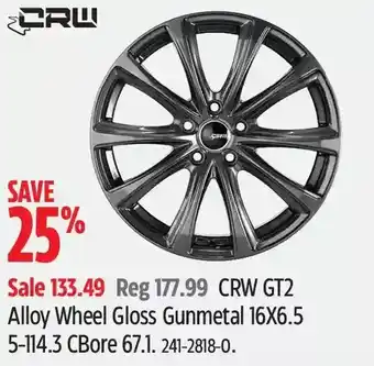 Canadian Tire Crw gt2 alloy wheel gloss gunmetal 16x6.5 5-114.3 cbore 67.1 offer