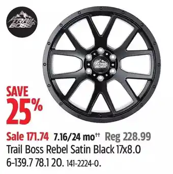 Canadian Tire Trail boss rebel satin black 17x8.0 6-139.7 78.1 20 offer